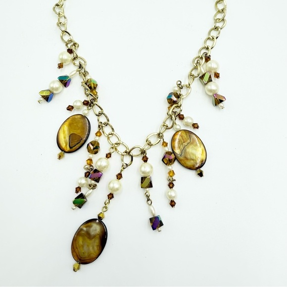 Vintage Gold and Brown Mother of Pearl Beaded Statement Necklace - Picture 4 of 7